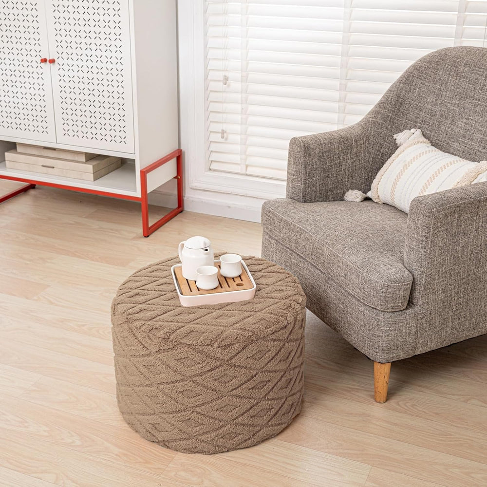 Fluffy Round Ottoman Pouf with All-in-One Foam Filling 20" x 14" Fu...
