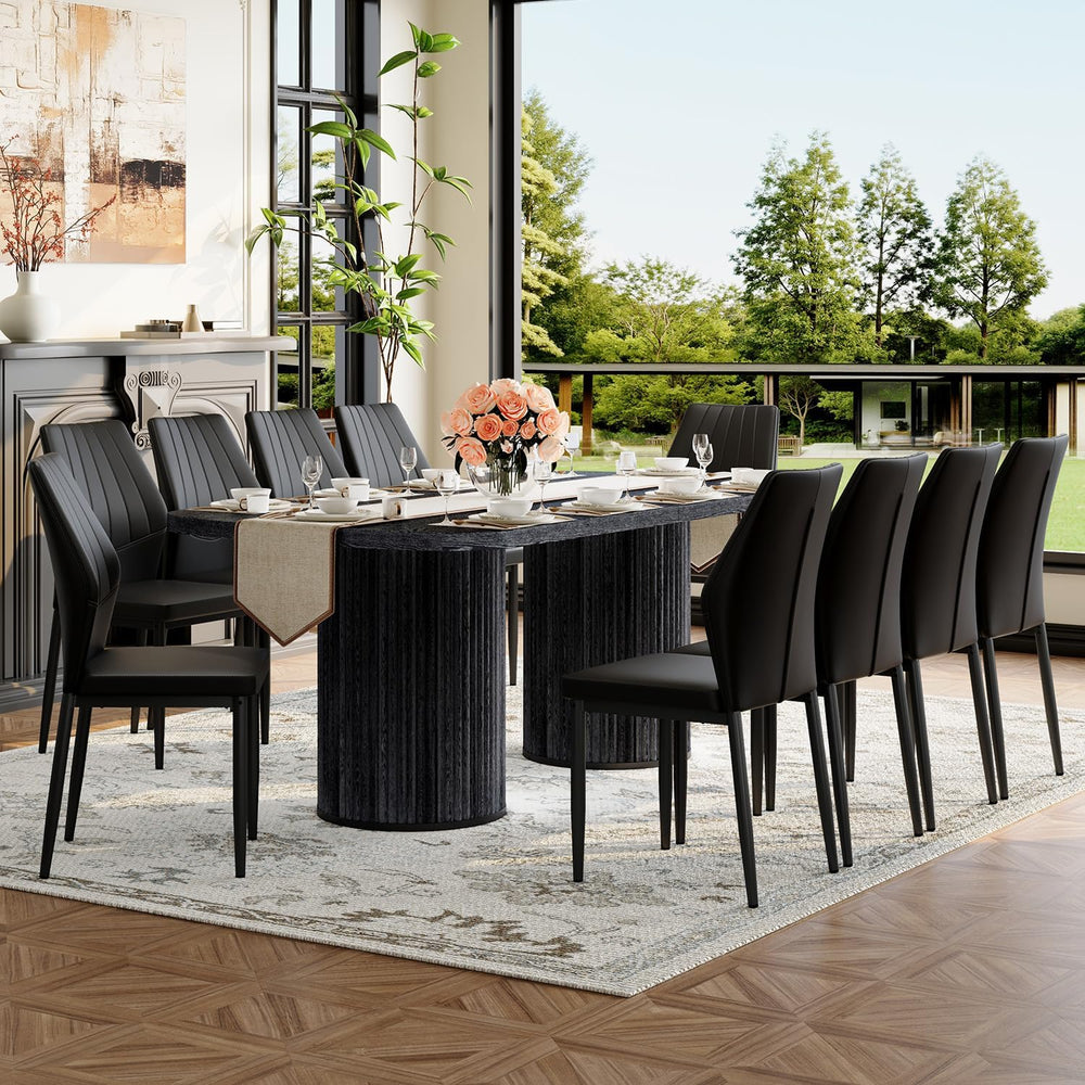79" Black Dining Table Set for 10,Large Dining Room Table Set for 10 wit...
