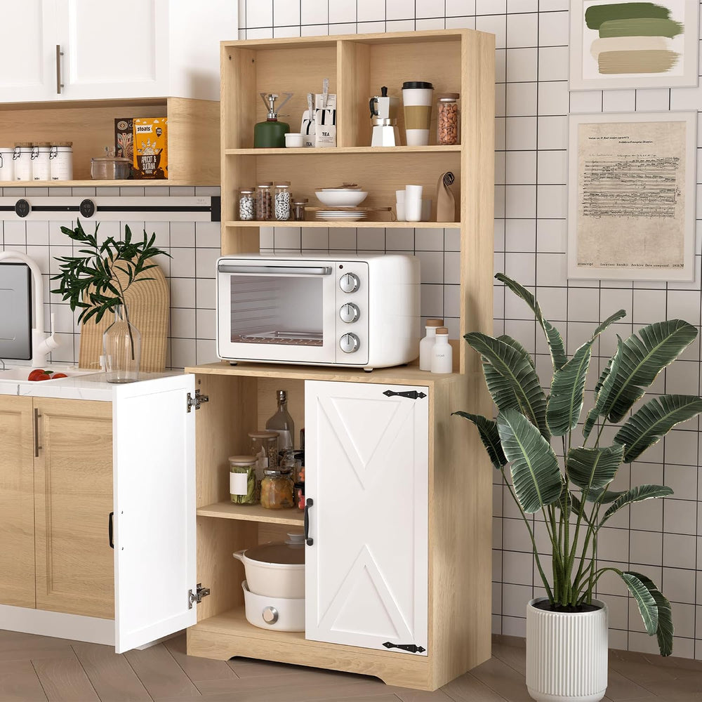 71" Tall Pantry Cabinet, Kitchen Cabinet with Microwave Stand & Stor...