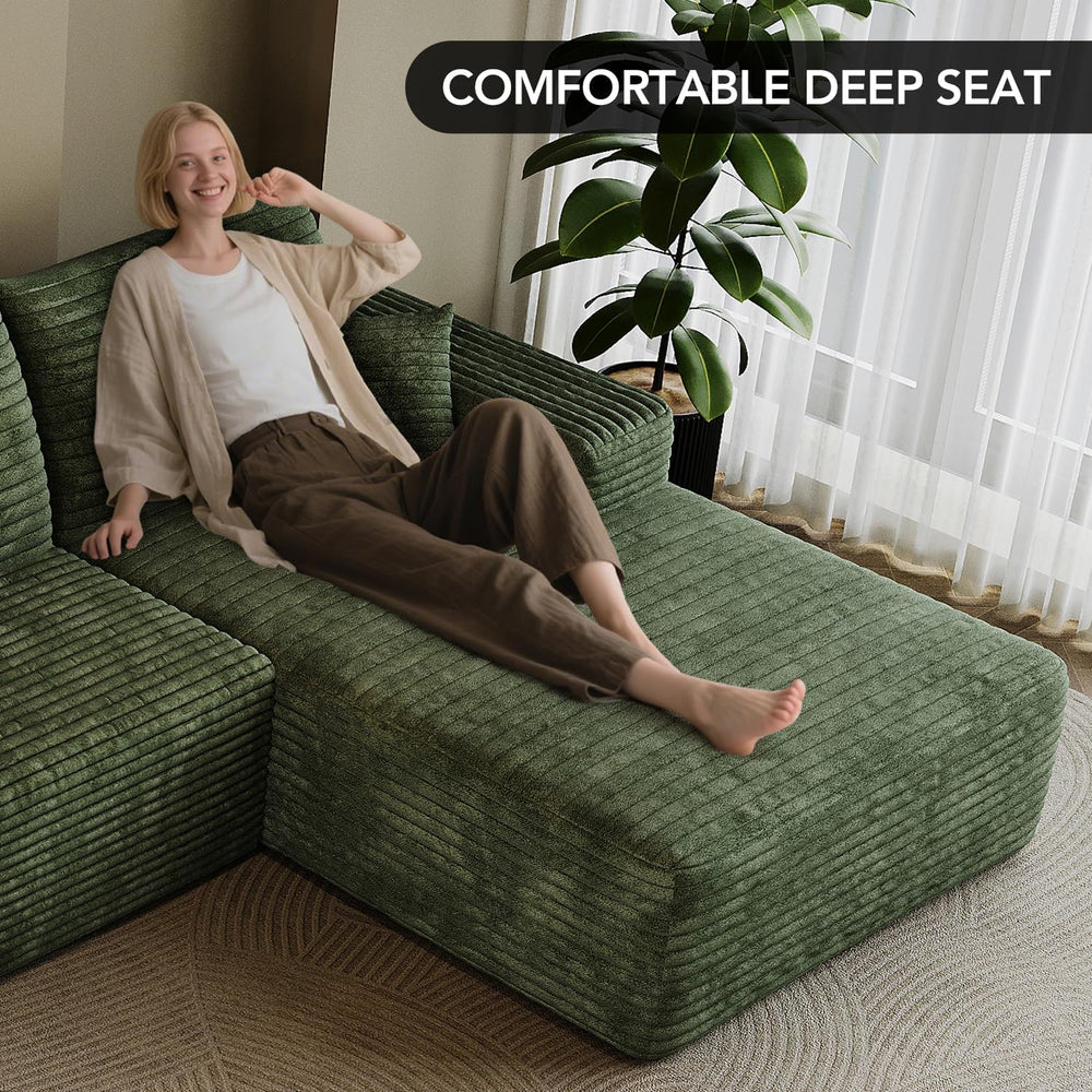 107.7" Sectional Couch Modern Modular U - Shape Corduroy Upholstered Sof...