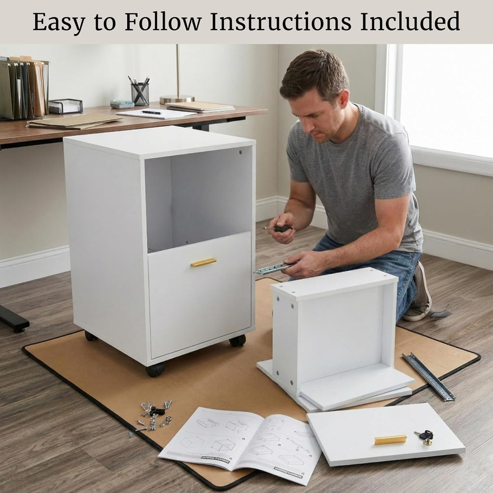 Lavish Home 2 Drawer File Cabinet - Filing Cabinet with Lock - Rolling File C...