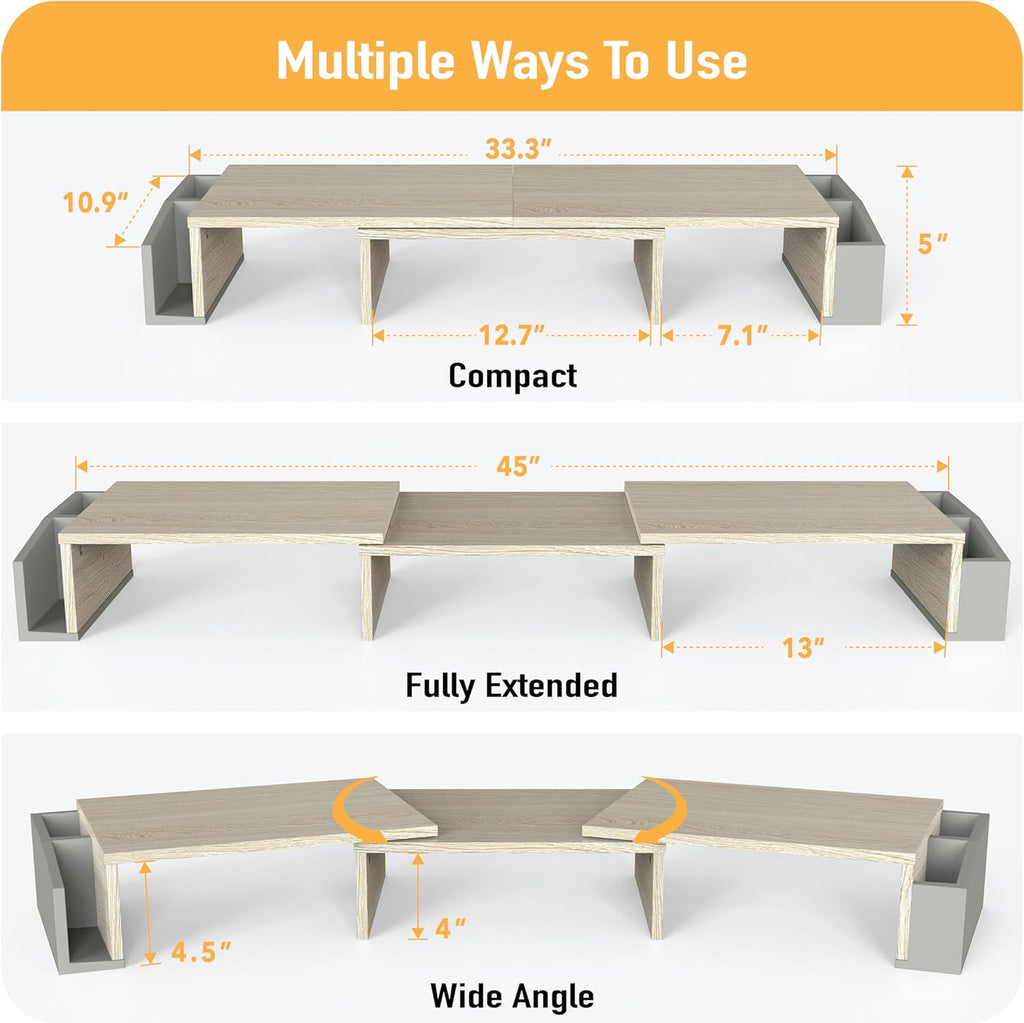Simple Houseware Desk Dual Monitor Stand Riser with Drawer, Maple