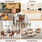 Leather Upholstered Dining Chairs Set of 2, Mid-Century Modern Kitchen Dining Room Chairs with Black Metal Legs, Armless Faux Leather Accent Dinner Chairs Kitchen Side Chairs, Camel