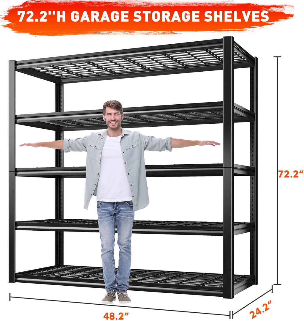 REIBII 48.2''W Garage Shelving Heavy Duty Metal Shelving 3000LBS Storage Shelves Adjustable Metal Shelves Industrial 5 Tier Garage Shelf for Basement Pantry Warehouse Supermarket, 3 Pack