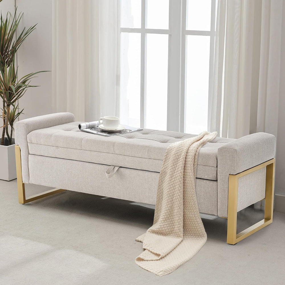 adochr 57" Storage Ottoman Bench, Upholstered End of Bed Bench, Beige | ...