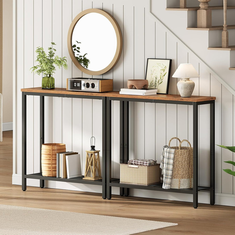 HOOBRO 29.5" Narrow Console Table, Set of 2, Small Entryway Table with S...