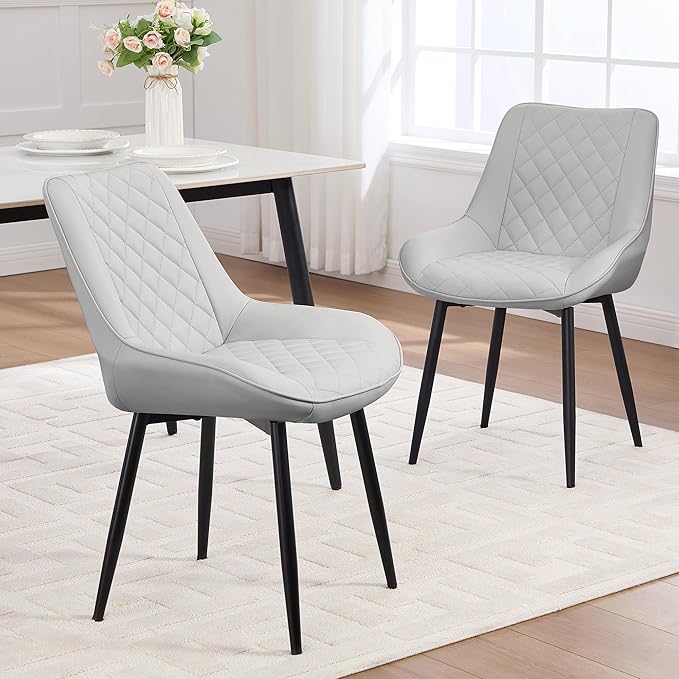 Dining Chair Set of 2, Modern Dining Chairs with Thick Cushions, Faux Leather...