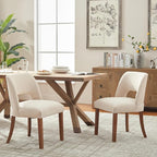 VKNOW Wooden Dining Chairs Set of 2, Modern Fabric Upholstered Dining Room Chair Kitchen Chairs, Farmhouse Dinner Chair for Kitchen Dining Room, Beige