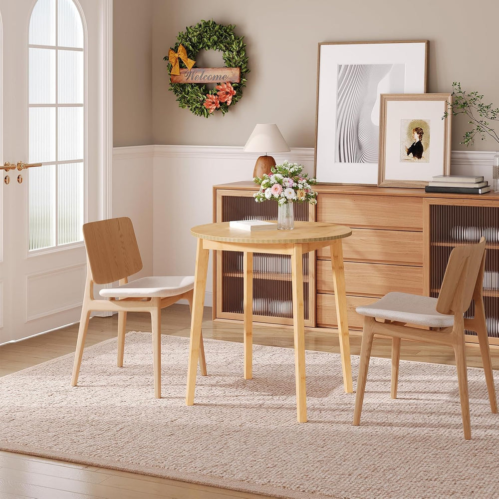 HOOBRO Bamboo Dining Table, Round Dining Table for 2, 27.5" Kitchen Tabl...