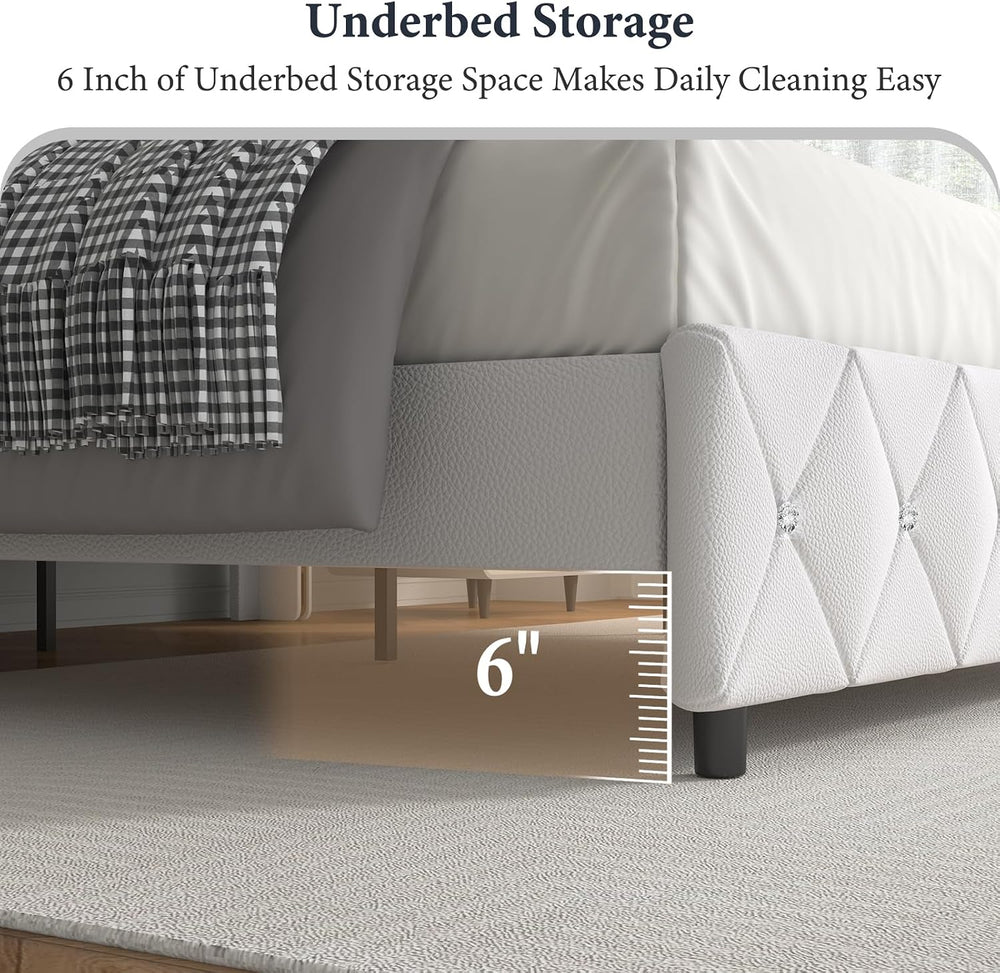 Lullabyre Queen Size Upholstered Bed Frame, Diamond Tufted Wingback Headboard...