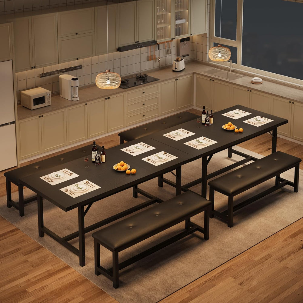 3-Piece Dining Table Set for 4-6 People, Extendable Kitchen Table Set with 2 ...