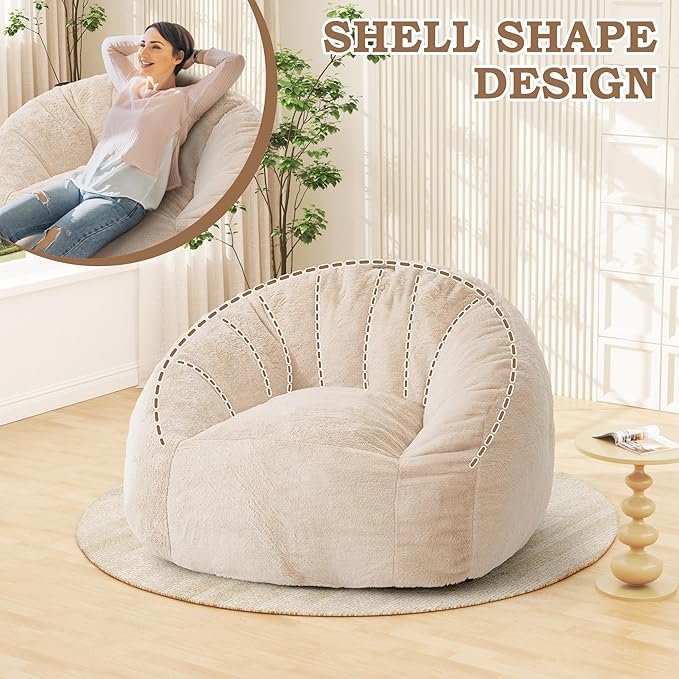 Giant Bean Bag Chair, Oversized BeanBag Couch for Adults, Large Bean Bag Sofa Chair with Filler, Shell-Shaped Floor Chair Soft & Cozy Couch with Back Support for Bedroom Living Room Dorm Apartment