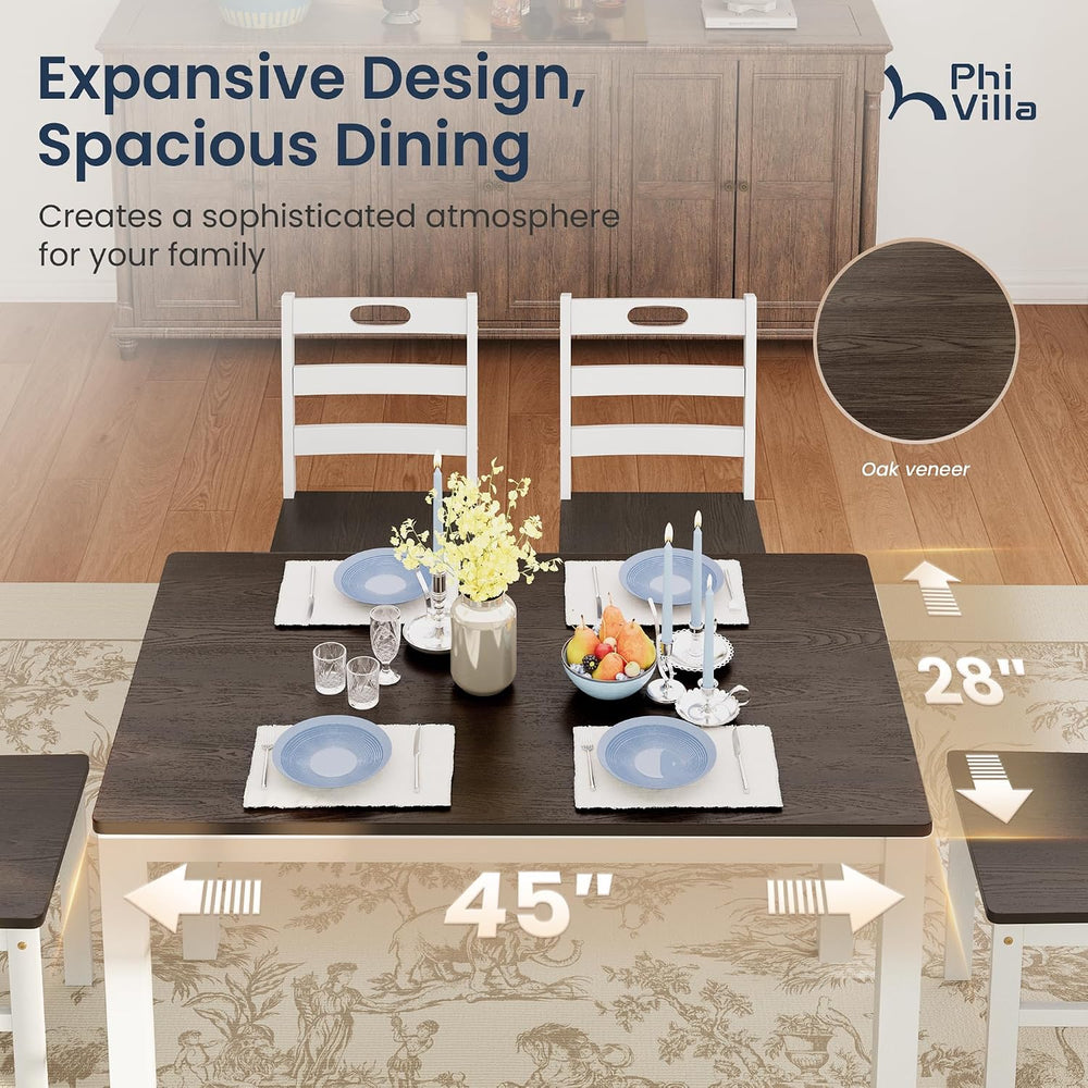 PHI VILLA Dining Table Set for 4, Solid Wood Kitchen Table and Chairs | Solid...
