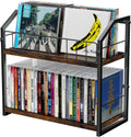 2-Tier CD Holder, Clear CD Storage Rack for Non-slip Feets, CD Organizer with Dispay Top Shelf, Premium CD shelf for Home Office, Holds Up to 60 Standard Rectangular Jewel Cases (Brown)