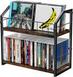 2-Tier CD Holder, Clear CD Storage Rack for Non-slip Feets, CD Organizer with Dispay Top Shelf, Premium CD shelf for Home Office, Holds Up to 60 Standard Rectangular Jewel Cases (Brown)