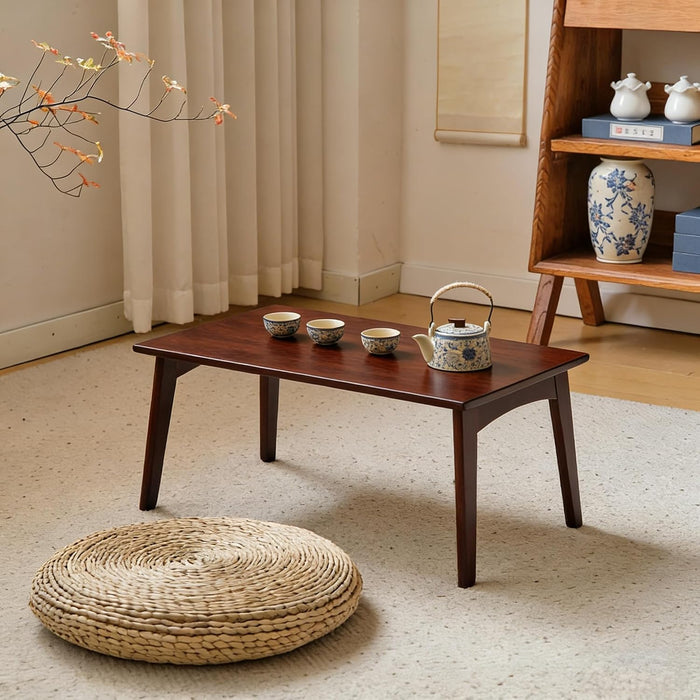 JIKUGO Bamboo Folding Coffee Table No Assembly Required Japanese Floor Table for Bedroom Living Room, Walnut, 26 x 15.8 x 11.8 Inches