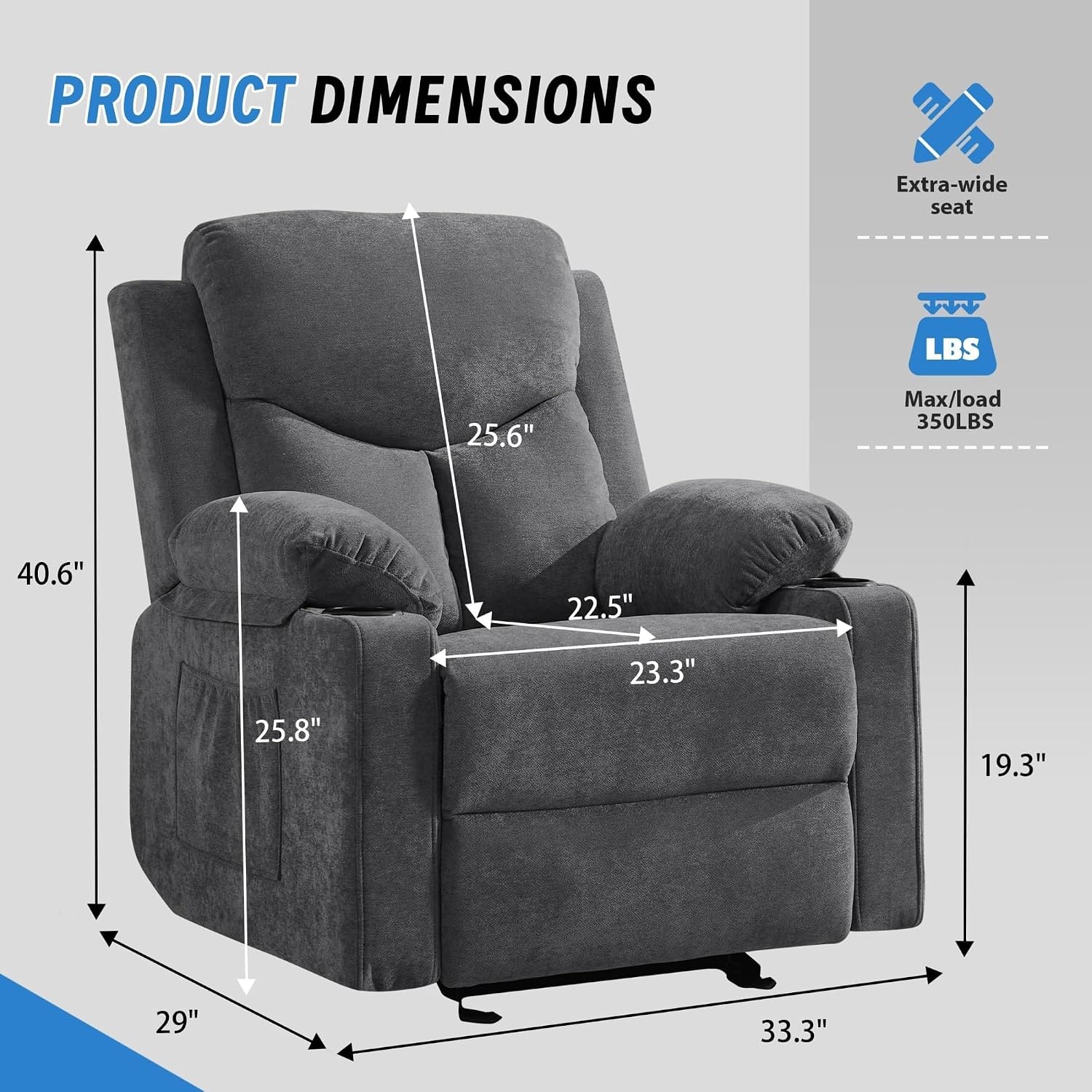 Overstuffed Velvet Electric Rocker Recliner Chair with 8 Point Vibration Massage Glider Recliner Sofa Featuring Cup Holders for Living Room Bedroom