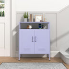 Multifunctional Lockable Storage Cabinet, 3-Tier Side Cabinet with Power Strip & USB Ports, Adjustable Shelf, for Living Room, Home, Office, Purple 33" H X 29.5" W X 13.8" D