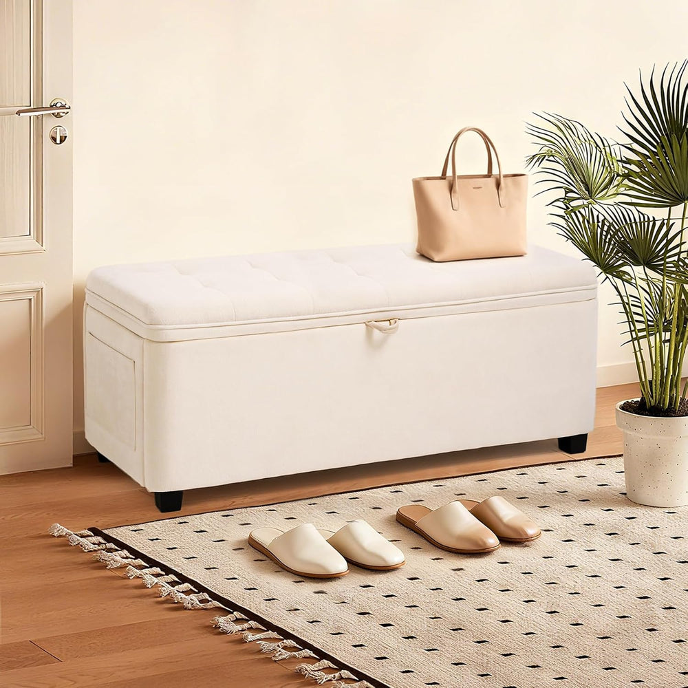 45" Storage Ottoman Bench, Tufted Ottoman with Storage for Living Room, ...