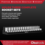 Olsa Tools Magnetic Socket Organizer (1/2-Inch Drive, 3 Row) - Magnetic Tool Organizer & Socket Holder - Tool Box Socket Organizers - Metric Black - Holds 54 Sockets - Professional Grade - Part: 1552