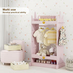 FTZxHKLX Kids Dress Up Storage with Mirror, Kids Open Hanging Armoire, Pink | Open Hanging Armoire Closet with Storage, Costume Storage Dresser with 3 Hooks, Crown-Shaped Design, Princess Style