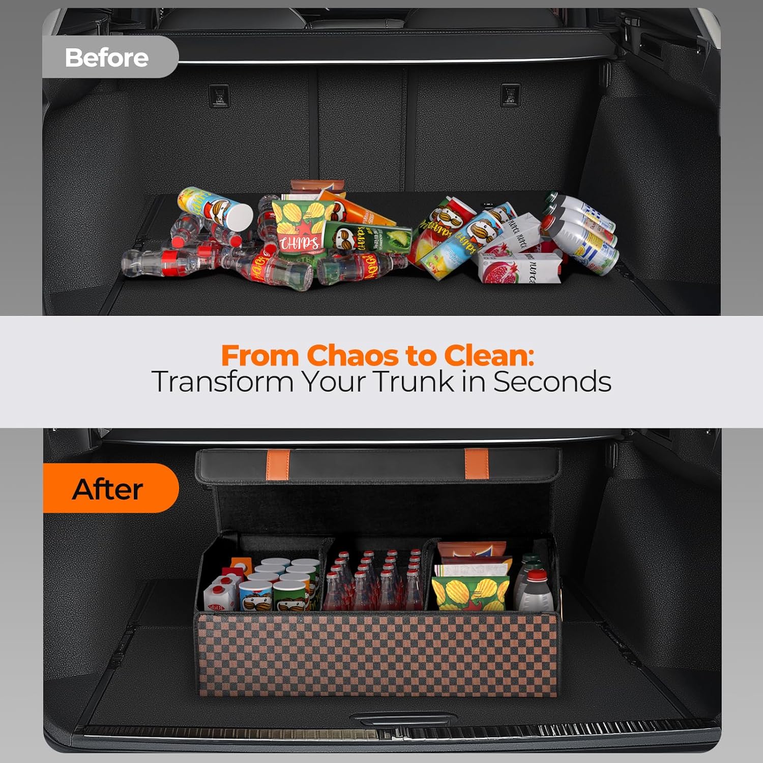 Car Organizers and Storage - Trunk Organizer for Suv Car,Car Trunk Leather Storage Box,Extra Large,Magnetic Lid,Collapsible and Adjustable