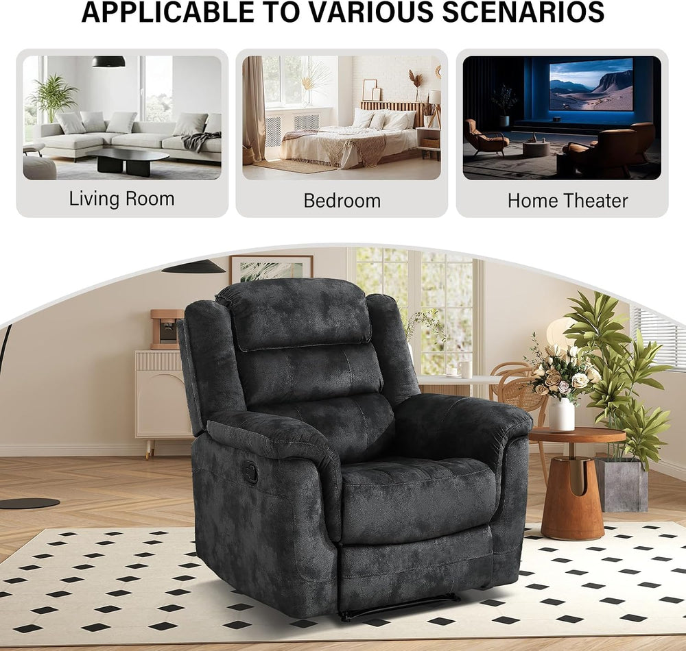EBELLO Manual Recliner Chair, Soft Fabric Recliner Sofa with Overstuffed Armr...