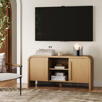 Nathan James Iris Mid Century Modern Minimalist TV Stand with Storage, Media Console Cabinet for TVs Up to 50", Light Brown