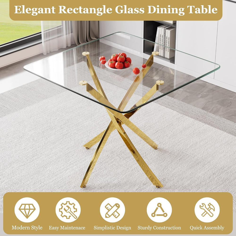 36 Inch Dining Table Set for 4, Modern Square Tempered Glass Top, Gold Finish...