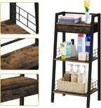 3-Tier Bathroom Ladder Shelf with Drawer, Bathroom Floor Storage Shelf, Freestanding Tower Shelf Ladder Bookshelf for Living Room, Bedroom
