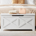 coucheta Storage Chest, Farmhouse Storage Trunk, Wooden Entryway Storage Bench with Safety Hinge and Lift-Top for Entryway, Living Room, White