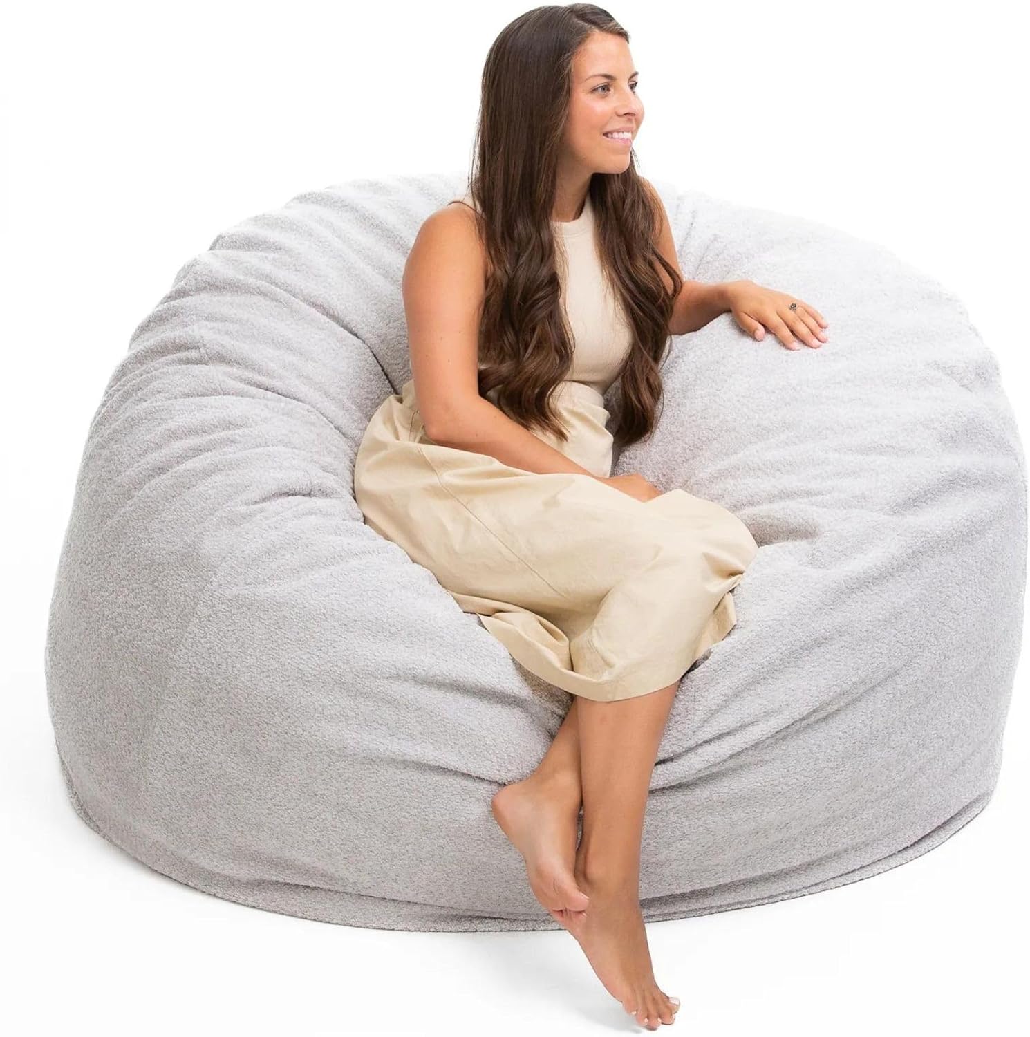 ULTIMATE SACK | 5 Ft Bean Bag Chair | Oatmeal Bouchon | Foam Filled - Removable Washable Cover