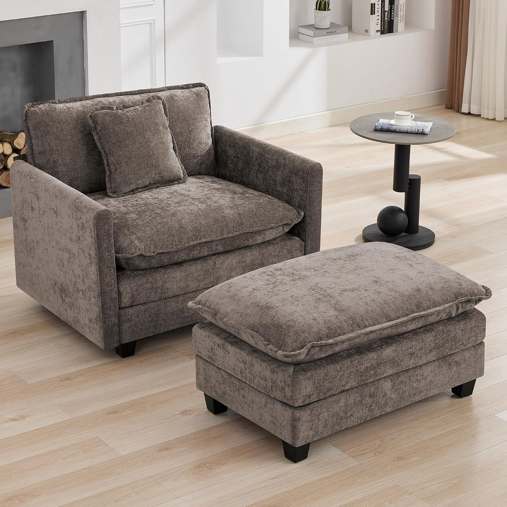 35‘’ Modern Chenille Cloud Sofa Ottoman,Rectangle Ottoman for Modular Section...
