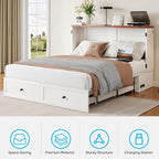 Mjkone 57" W Full Murphy Cabinet Bed, Full Size Murphy Bed with Storage Drawers, Cabinet Beds with USB Charging Station for Small Space, Guest Room, Bedroom, Office, White