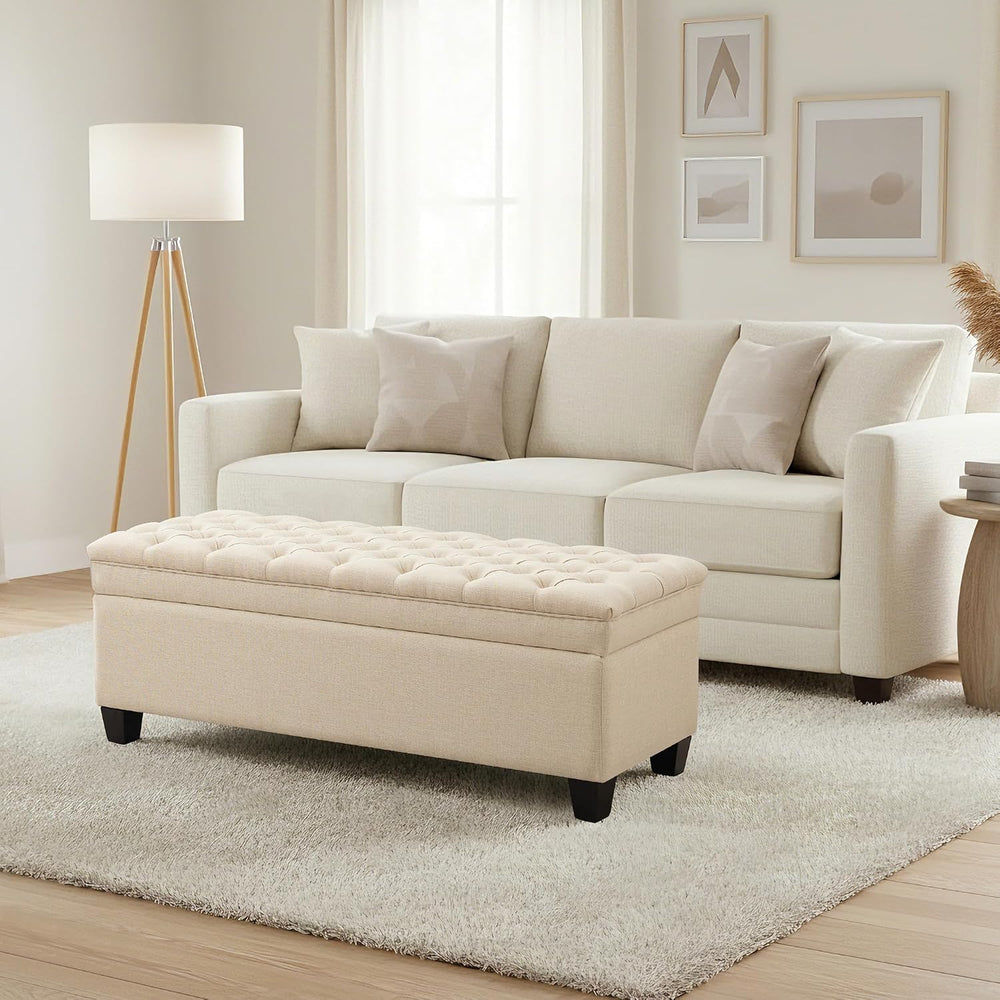 50" Storage Ottoman Bench, Rectangular End of Storage Bench, Upholstered...