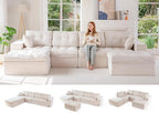 MAXYOYO 132" U Shaped Modular Sectional Sofa with 2 Ottomans, Cloud Boneless Couch with Layered Cushion, Flexible Module Combination Sofa for Living Room, No Assembly Required, Beige