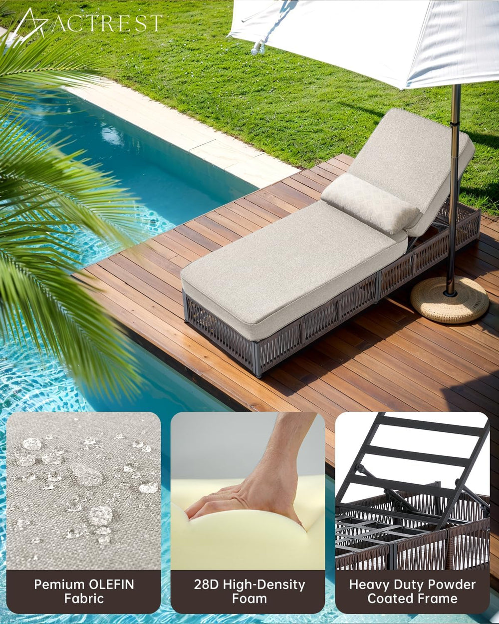 Luxury Outdoor Chaise Lounges with 5 Inch Thickened Cushions - Set of 2 High ...