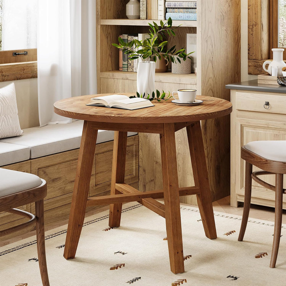 31.5-Inch Round Dining Table for 2-4, Solid Wood Farmhouse Kitchen Table for ...