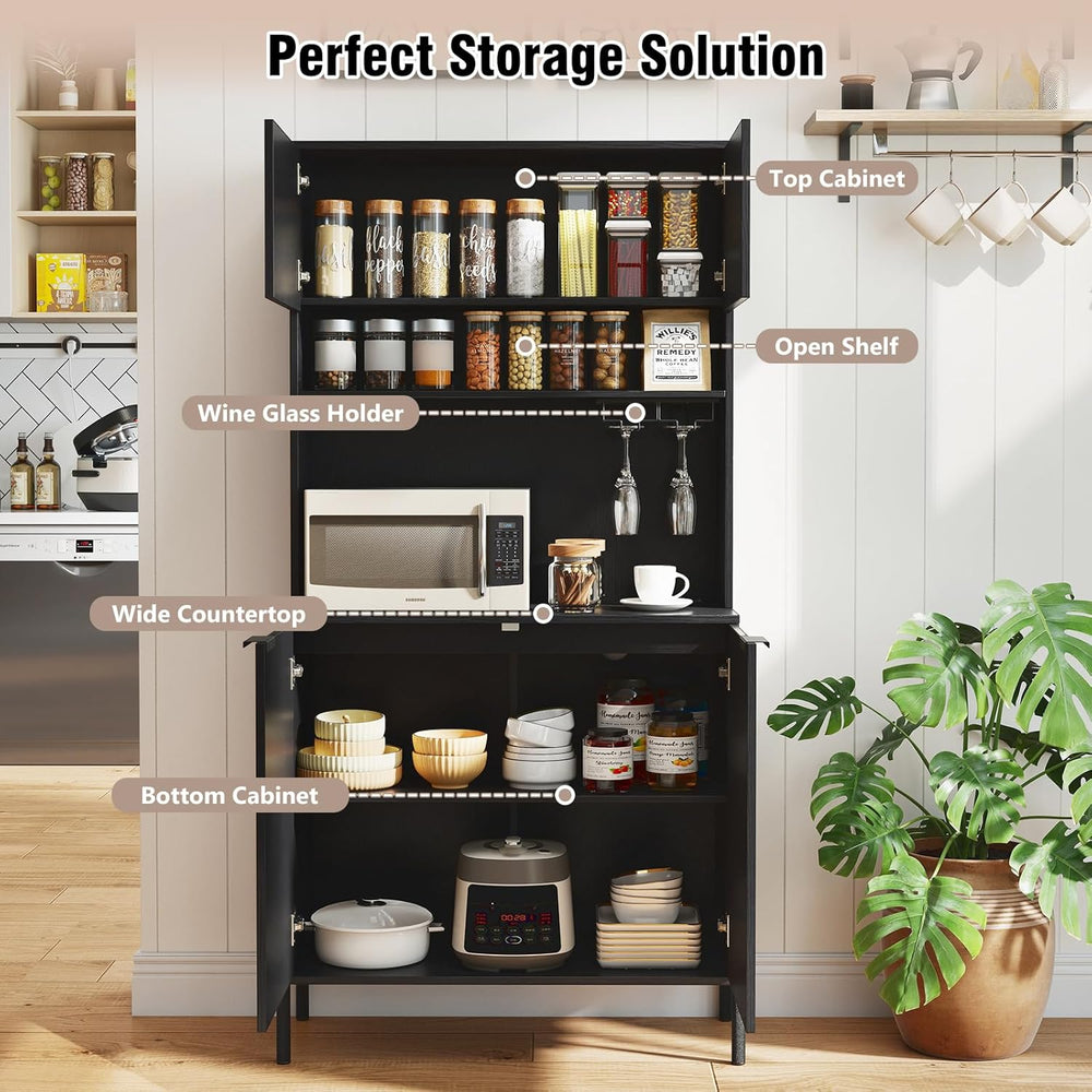 LOKO 64.5” Tall Kitchen Pantry Cabinet, Buffet Sideboard with Charging Statio...