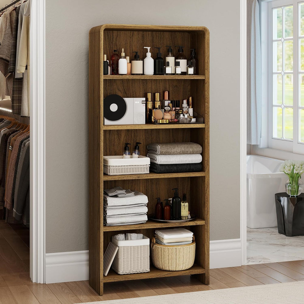 Bevfint 71" Bookcase Tall 5 Shelves Wood Bookshelf with Curved Soft Edge...