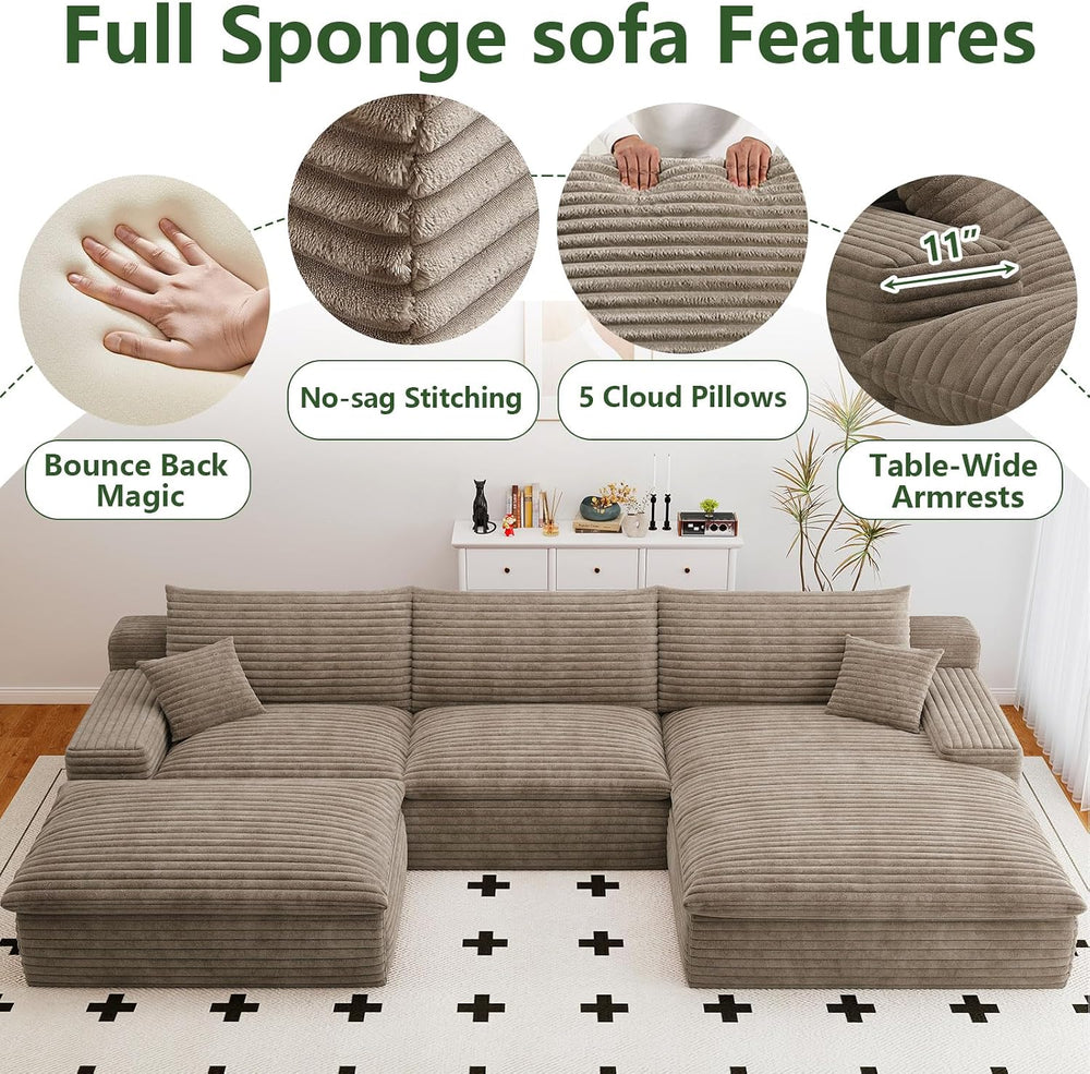 107" Cloud Couch Modular Sectional Sofa for Living Room, U-Shape Couch w...