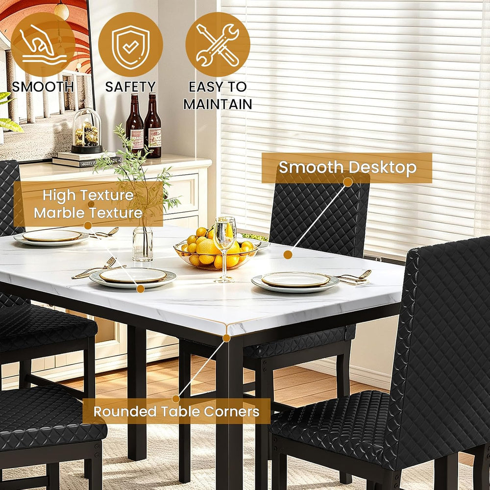 DKLGG Dining Table Set for 4 Kitchen Table and Chairs Set of 4 Faux Marble Di...