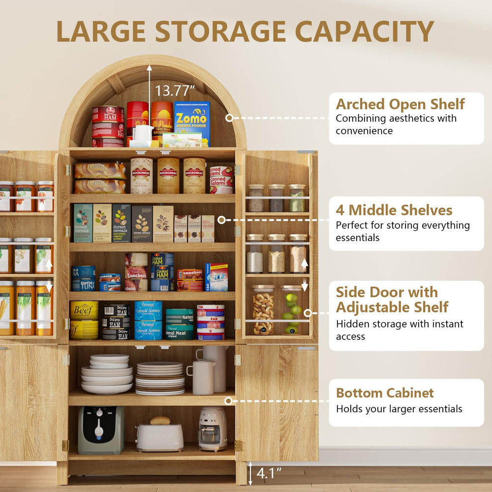 Arched Cabinet, 71" Tall Arched Kitchen Pantry Storage Cabinet with Door...