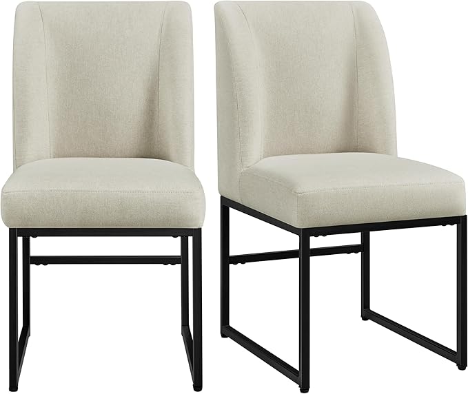 Yaheetech Upholstered Dining Chairs Set of 2 Modern Kitchen Chairs with Mid Back Padded Seat and Metal Legs for Dining Room, Living Room, Restaurant, Armless Design, Beige