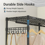 VIPEK R2 Mini Rolling Clothes Rack Heavy Duty Clothing Rack for Hanging Clothes Adjustable Portable Closet Metal Clothes Racks with Wheels Double Rods Side Hooks, Freestanding Garment Rack, Black
