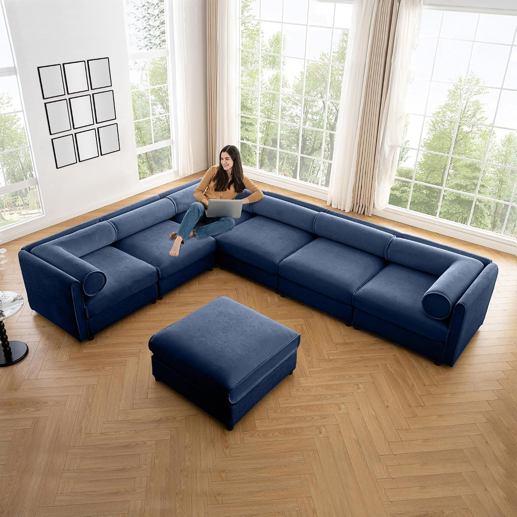 Movable Storage Ottoman for Modular Sectional Sofa, Modern Oversized Upholstered Couch for Living Room Bedroom Office Apartment, White