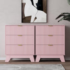 Night Stand Set 2, Bedside Table & End Table, Mid Century Modern Fluted Wood Nightstand with 3 Drawers & Metal Handles, Farmhouse Nightstand for Bedroom, Pink