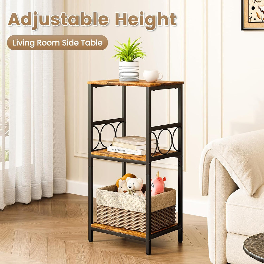 Side Table 3-Tier End Table with Adjustable Shelf Modern Tall Nightstand Smal...