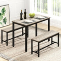 Rovibek 43" Dining Table Benches Set for 4, Modern Space Saving Kitchen Table Chairs & Adjustable Feet Breakfast Table 2 Benches, Wooden Industrial Style Farmhouse, Light Grey