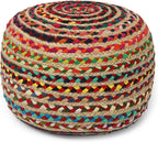 · REDEARTH · Braided Jute Cotton Pouf - Circular Boho Ottoman - Multi | Jute with Cotton Pouf, 19.5"x19.5"x14"; Braided Boho Pouffe, Doubles as Foot Rest for Living Room, Patio, Outdoor, Bedroom